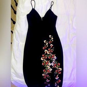 Black spaghetti strap dress with embroidery